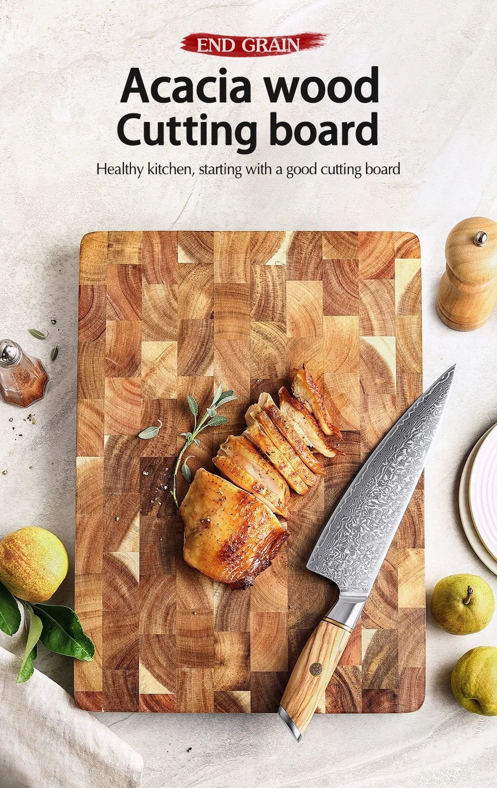 HEZHEN Cutting Board Double-sided Using Premium Acacia Wood Splicing Chopping Board Drain Water And Damp-proof Kitchen Tools