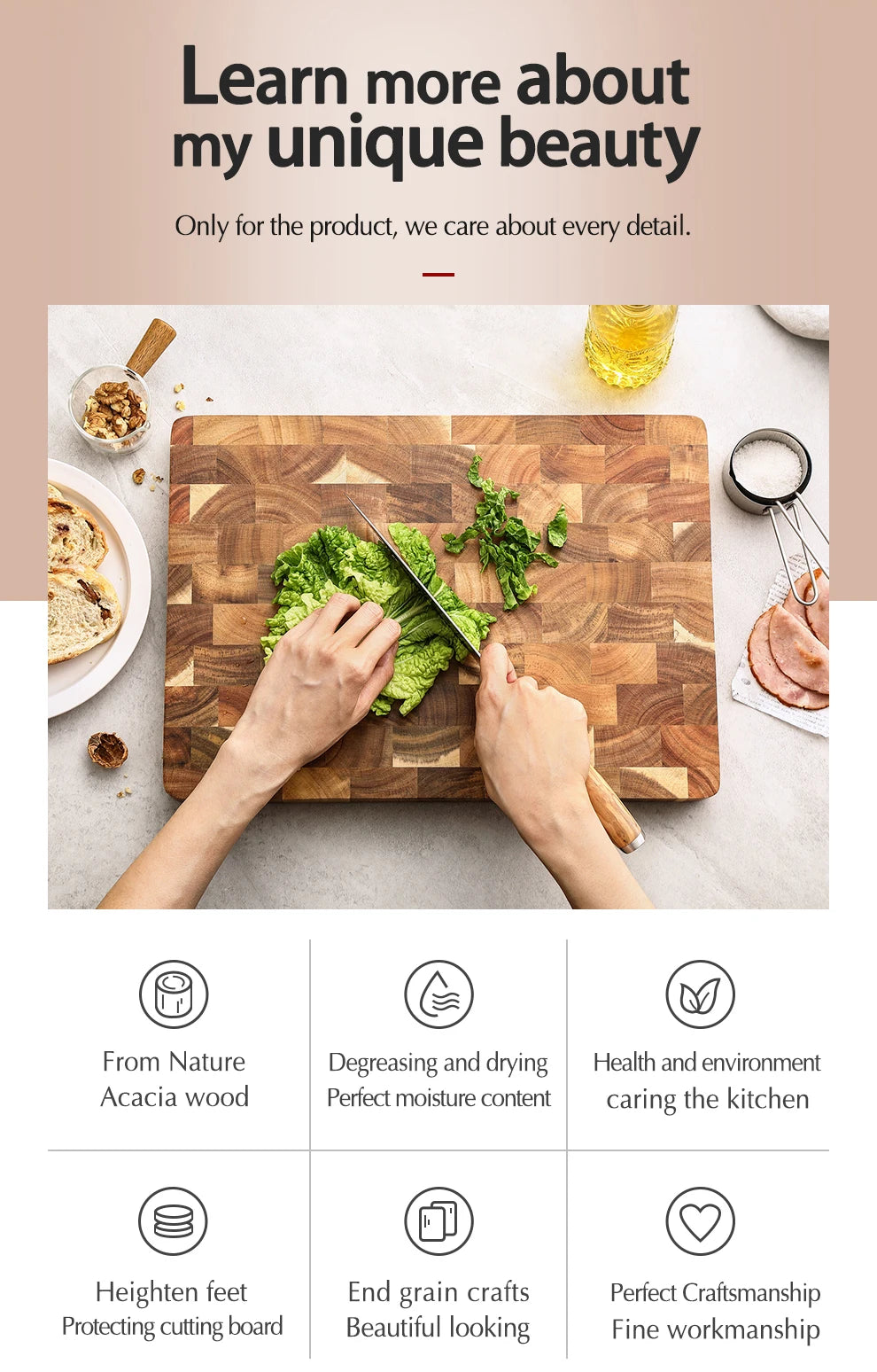 HEZHEN Cutting Board Double-sided Using Premium Acacia Wood Splicing Chopping Board Drain Water And Damp-proof Kitchen Tools